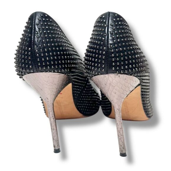 Manolo Blahnik Black Small Silver Studs Metallic Silver Snakeskin Heel Pump 36.5 - Picture 3 of 10